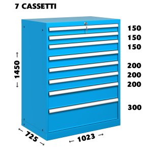 CASSETTIERA METALLO INDUSTRIALE OFFICINA 54 X 36 Eh (L 1023 x P 725 x H 1450) 7 CASSETTI ESTRAZIONE TOTALE 200 KG
