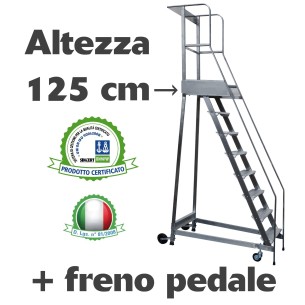 Scala a castello palchetto con FRENO PEDALE - 5 SCALINI H 125 CM in acciaio INOX e alluminio - disponibili ricambi 2