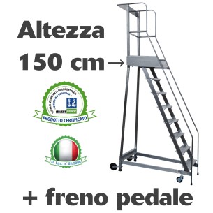 Scala a castello palchetto con FRENO PEDALE - 6 SCALINI H 150 CM in acciaio INOX e alluminio - disponibili ricambi 2