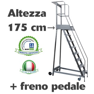 Scala a castello palchetto con FRENO PEDALE - 7 SCALINI H 175 CM in acciaio INOX e alluminio - disponibili ricambi 2