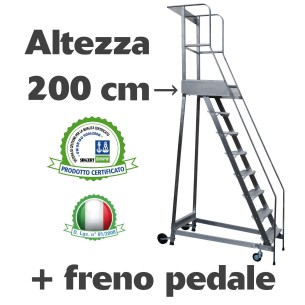 Scala a castello palchetto con FRENO PEDALE - 8 SCALINI H 200 CM in acciaio INOX e alluminio - disponibili ricambi 2
