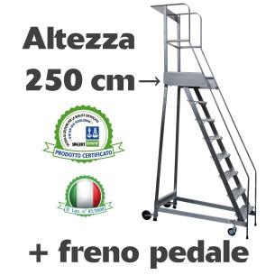 Scala a castello palchetto con FRENO PEDALE - 10 SCALINI H 250 CM in acciaio INOX e alluminio - disponibili ricambi 2