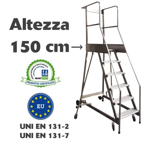 Scala a castello palchetto 6 SCALINI H 150 CM UNI EN 131-7 Norma di sicurezza europea in acciaio INOX e alluminio