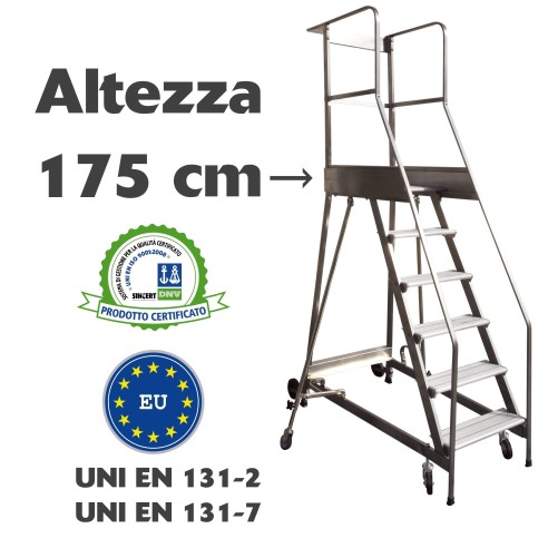 Scala a castello palchetto 7 SCALINI H 175 CM UNI EN 131-7 Norma di sicurezza europea in acciaio INOX e alluminio
