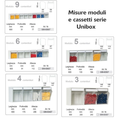 Porta Minuteria Cassetti da Fissare al Banco con 15 Cassetti Trasparenti Basculanti  UN6305701