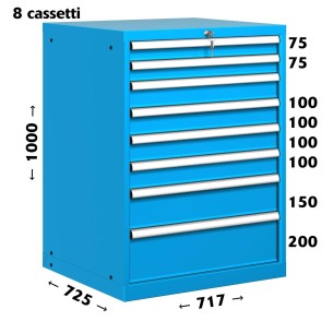 CASSETTIERA OFFICINA INDUSTRIALE PORTA UTENSILI 36 X 36 Eh (L 717 x P 725 x H 1000) 8 CASSETTI 2