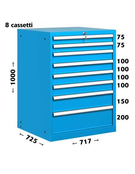 CASSETTIERA OFFICINA INDUSTRIALE PORTA UTENSILI 36 X 36 Eh (L 717 x P 725 x H 1000) 8 CASSETTI