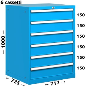CASSETTIERA OFFICINA INDUSTRIALE PORTA UTENSILI 36 X 36 Eh (L 717 x P 725 x H 1000) 6 CASSETTI ESTRAZIONE 100% 2