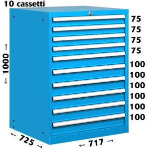 CASSETTIERA PORTA UTENSILI OFFICINA INDUSTRIALE 36 X 36 Eh (L 717 x P 725 x H 1000) 10 CASSETTI ESTRAZIONE 100% 2