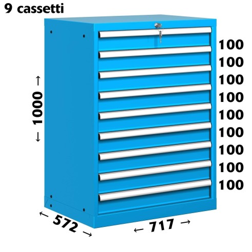 CASSETTIERA PORTA UTENSILI OFFICINA INDUSTRIALE 36 X 27 Eh (L 717 x P 572 x H 1000) 9 CASSETTI ESTRAZIONE 100%