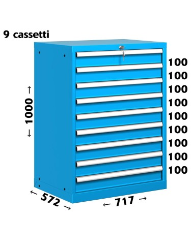 CASSETTIERA PORTA UTENSILI OFFICINA INDUSTRIALE 36 X 27 Eh (L 717 x P 572 x H 1000) 9 CASSETTI ESTRAZIONE 100%