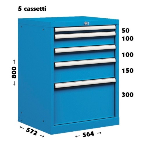 CASSETTIERA TOP OFFICINA INDUSTRIALE PORTA UTENSILI 27 X 27 Eh  (L 564 x P 572 x H 800) 5 CASSETTI