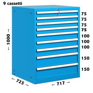 CASSETTIERA OFFICINA INDUSTRIALE PORTA UTENSILI 36 X 36 Eh (L 717 x P 725 x H 1000) 9 CASSETTI ESTRAZIONE 90%