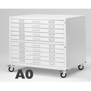 Cassettiera Portadisegni PREMIUM con ruote 10 Cassetti A0 Porta disegno Bianco componibile orizzontale cm 144x96x98h