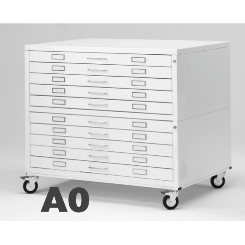 Cassettiera Portadisegni PREMIUM con ruote 10 Cassetti A0 Porta disegno Bianco componibile orizzontale cm 144x96x98h