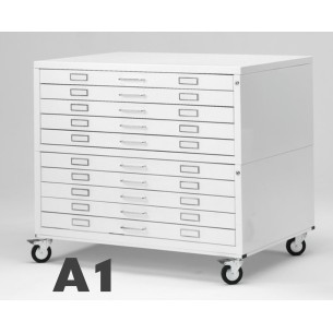 Cassettiera Portadisegni PREMIUM con ruote 10 Cassetti A1 Bianco componibile orizzontale cm 116x75.5x98h