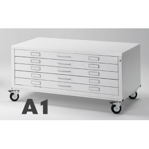 Cassettiera Portadisegni PREMIUM con ruote 5 Cassetti A1 Portadisegni Bianco componibile orizzontale cm 116x75.5x58h