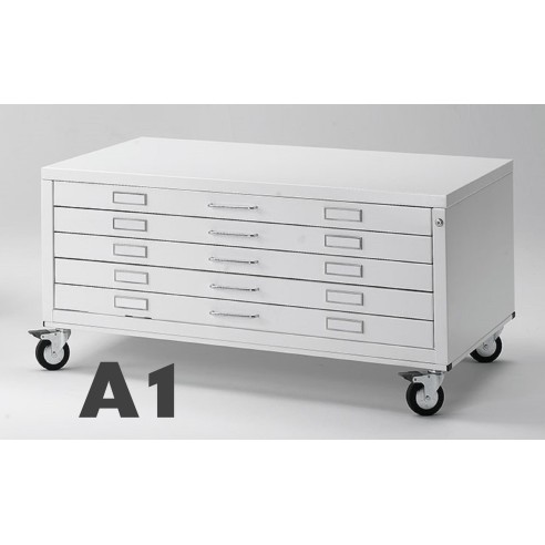 Cassettiera Portadisegni PREMIUM con ruote 5 Cassetti A1 Portadisegni Bianco componibile orizzontale cm 116x75.5x58h