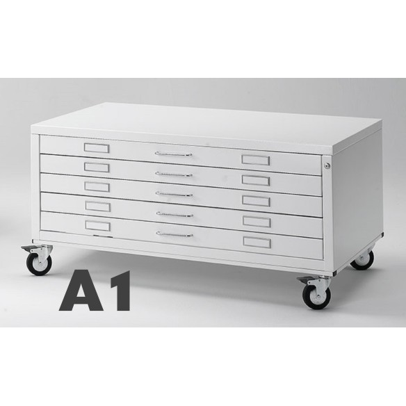 Cassettiera Portadisegni PREMIUM con ruote 5 Cassetti A1 Portadisegni Bianco componibile orizzontale cm 116x75.5x58h