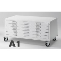 Cassettiera Portadisegni PREMIUM con ruote 5 Cassetti A1 Portadisegni Bianco componibile orizzontale cm 116x75.5x58h