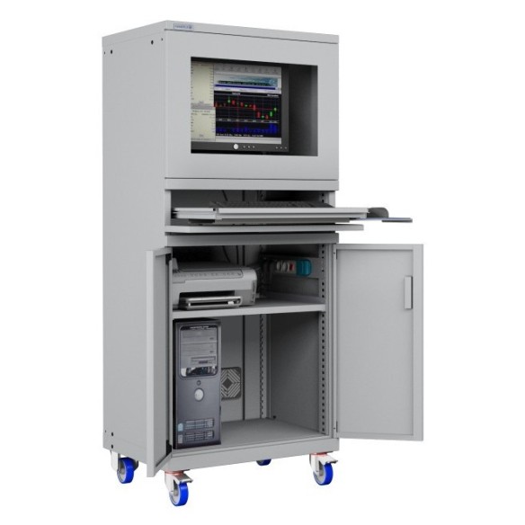 ARMADIO PORTA COMPUTER PC CON RUOTE PROFESSIONALE CON TASTIERA ESTRAIBILE + RIPIANO STAMPANTE- Impianto compreso  AG61620A05/07