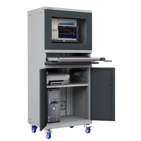 ARMADIO PORTA COMPUTER PC CON RUOTE PROFESSIONALE CON TASTIERA ESTRAIBILE + RIPIANO STAMPANTE- Impianto compreso