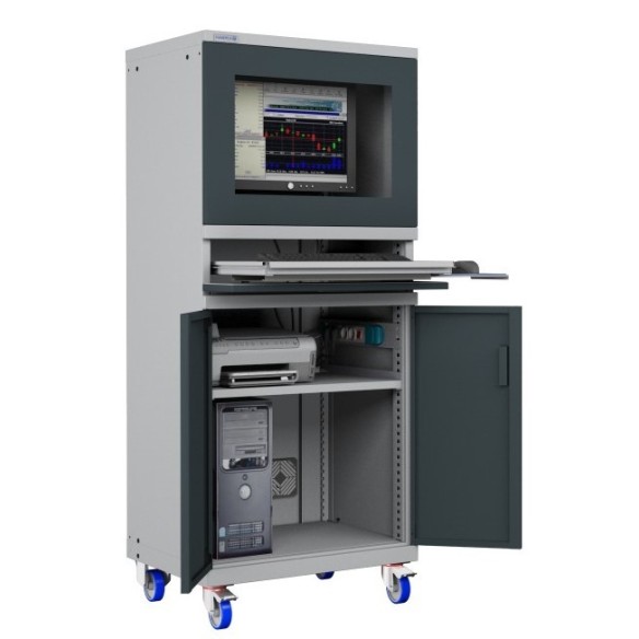 ARMADIO PORTA COMPUTER PC CON RUOTE PROFESSIONALE CON TASTIERA ESTRAIBILE + RIPIANO STAMPANTE- Impianto compreso