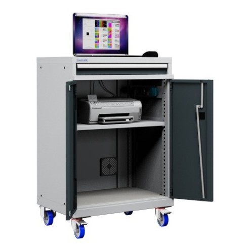 Postazione mobile porta Pc Notebook e Mensola Stampante con ruote cassetto e vano ventilato Impianto compreso