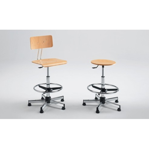 Sgabello con Schienale Disegnatore Professionale seduta in legno poggiapiedi con e senza ruote  M355FA