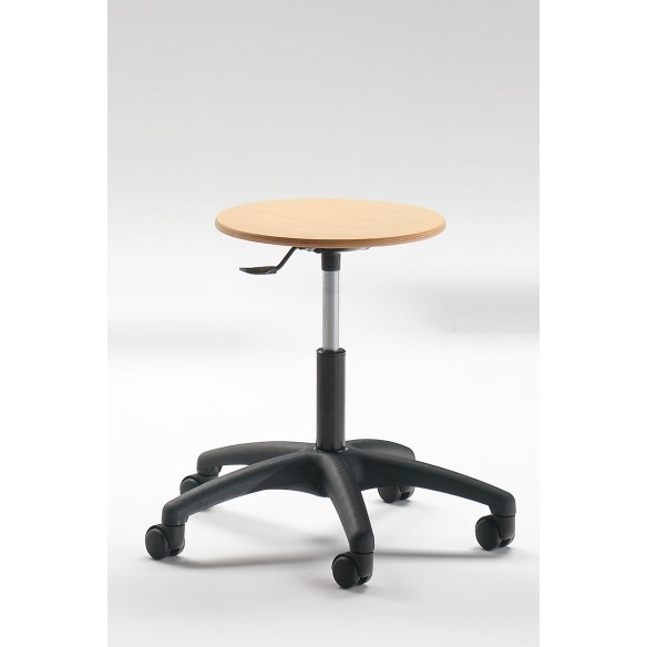 Sgabello con Seduta Tondello in faggio - base a cinque razze in polimero plastico con ruote - Professionale
