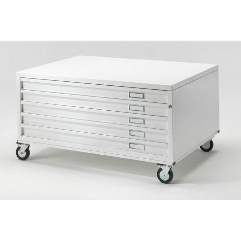 Cassettiera BASIC A1 5 Cassetti con RUOTE Portadisegni Bianco componibile orizzontale cm 113x79,5x59h  DT71/5/R/B