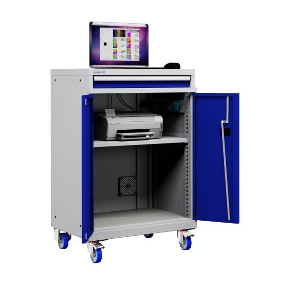 Postazione mobile porta Pc Notebook e Mensola Stampante con ruote cassetto e vano ventilato Impianto compreso  AG41000A05/07