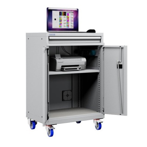 Postazione mobile porta Pc Notebook e Mensola Stampante con ruote cassetto e vano ventilato Impianto compreso  AG41000A05/07