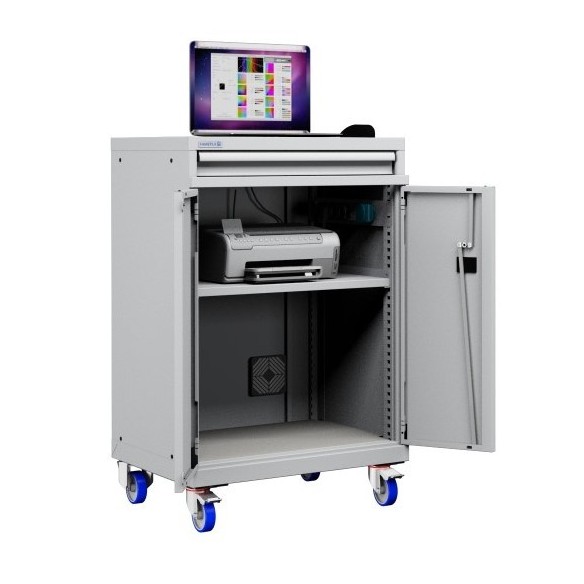 Postazione mobile porta Pc Notebook e Mensola Stampante con ruote cassetto e vano ventilato Impianto compreso  AG41000A05/07