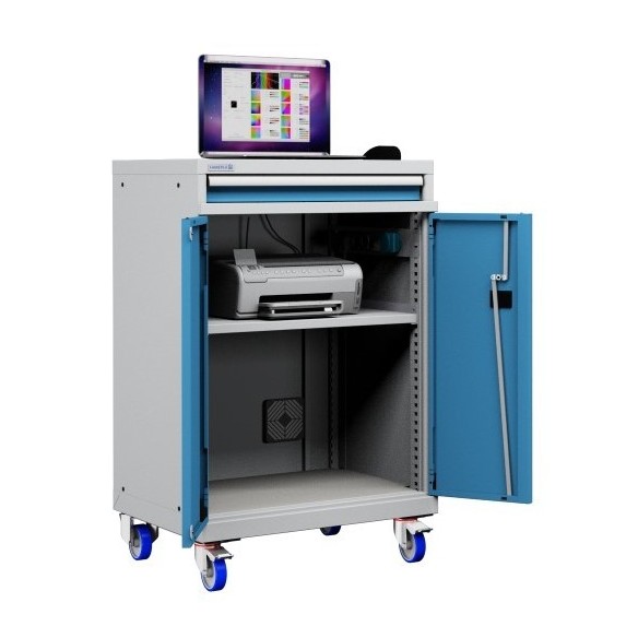 Postazione mobile porta Pc Notebook e Mensola Stampante con ruote cassetto e vano ventilato Impianto compreso  AG41000A05/07