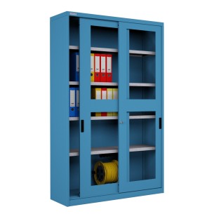 ARMADIO INDUSTRIALE OFFICINA METALLO SCORREVOLE PLEXIGLAS L. 120 x P. 45 x H. 200 cm 4 MONTATO 2