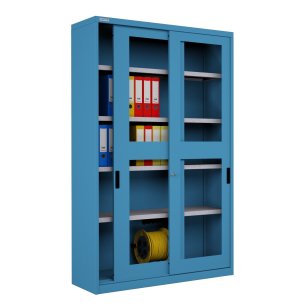 ARMADIO INDUSTRIALE OFFICINA METALLO SCORREVOLE PLEXIGLAS L. 120 x P. 45 x H. 200 cm 4 MONTATO 2