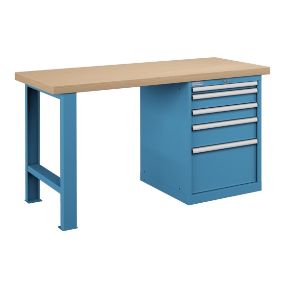 BANCO da LAVORO PIANO LEGNO CON 5 CASSETTI PROFESSIONALE 1500 x 750 mm portata 1400 KG.