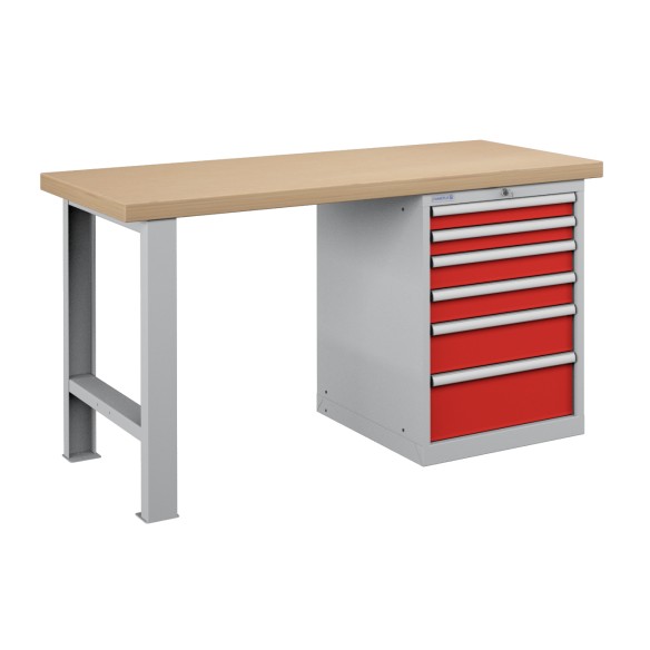 BANCO da LAVORO PIANO LEGNO CON 6 CASSETTI PROFESSIONALE 1500 x 750 mm portata 1400 KG.  S44-80157-008/07