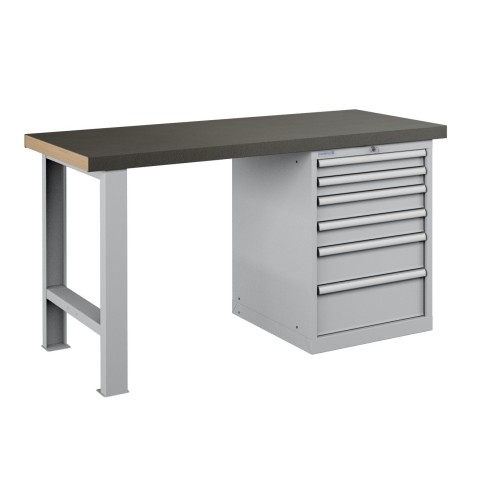 BANCO da LAVORO PIANO LEGNO CON 6 CASSETTI PROFESSIONALE 1500 x 750 mm portata 1400 KG.  S44-80157-008/07