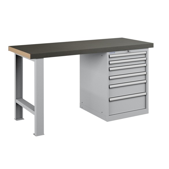 BANCO da LAVORO PIANO LEGNO CON 6 CASSETTI PROFESSIONALE 1500 x 750 mm portata 1400 KG.  S44-80157-008/07