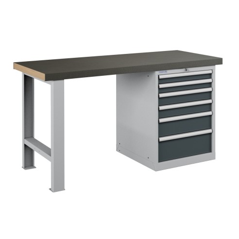 BANCO da LAVORO PIANO LEGNO CON 6 CASSETTI PROFESSIONALE 1500 x 750 mm portata 1400 KG.  S44-80157-008/07