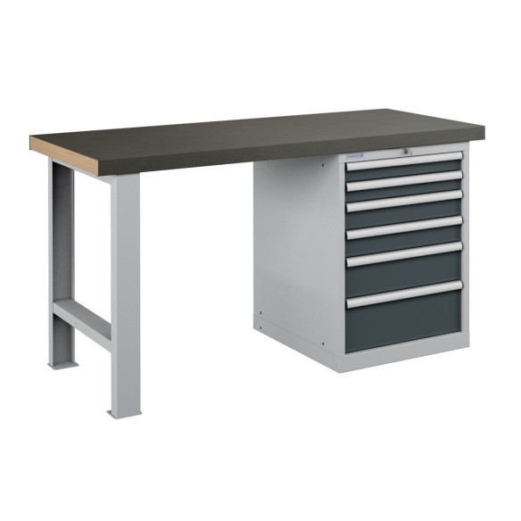 BANCO da LAVORO PIANO LEGNO CON 6 CASSETTI PROFESSIONALE 1500 x 750 mm portata 1400 KG.  S44-80157-008/07