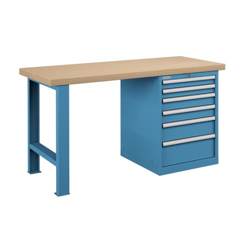 BANCO da LAVORO PIANO LEGNO CON 6 CASSETTI PROFESSIONALE 1500 x 750 mm portata 1400 KG.  S44-80157-008/07