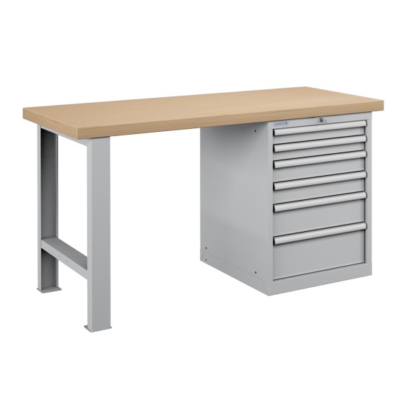 BANCO da LAVORO PIANO LEGNO CON 6 CASSETTI PROFESSIONALE 1500 x 750 mm portata 1400 KG.  S44-80157-008/07