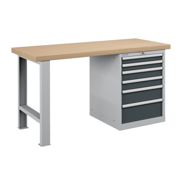 BANCO da LAVORO PIANO LEGNO CON 6 CASSETTI PROFESSIONALE 1500 x 750 mm portata 1400 KG.