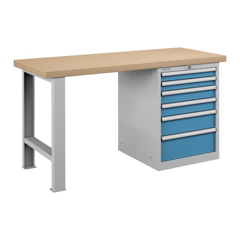 BANCO da LAVORO PIANO LEGNO CON 6 CASSETTI PROFESSIONALE 1500 x 750 mm portata 1400 KG.  S44-80157-008/07