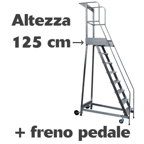 Scala a castello palchetto con FRENO PEDALE - 5 SCALINI H 125 CM in acciaio INOX e alluminio - disponibili ricambi