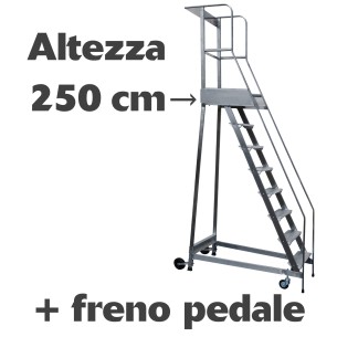 SS0310A/P Scala a castello palchetto con FRENO PEDALE - 10 SCALINI H 250 CM in acciaio INOX e alluminio - disponibili ricambi