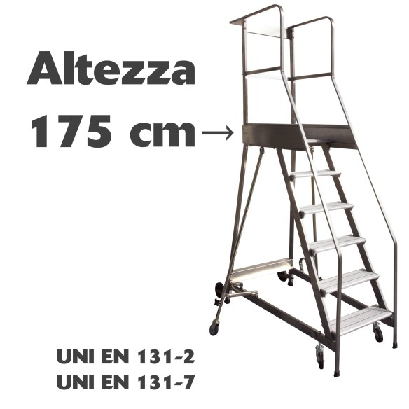 Scala a castello palchetto 7 SCALINI H 175 CM UNI EN 131-7 Norma di sicurezza europea in acciaio INOX e alluminio